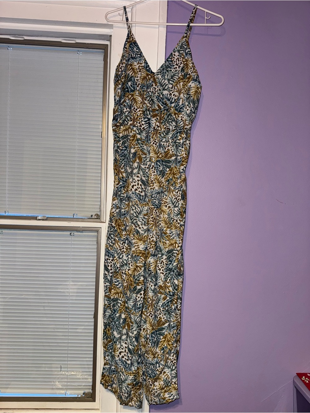 Tropical Leaf Print jump suit - Blue & Mustard